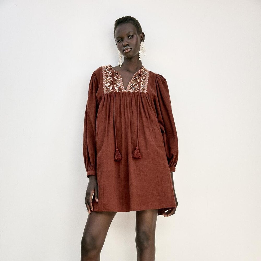 NWT ZARA EMBROIDERED SHORT DRESS M